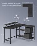 Miniatyrbild 6 av 7: Rootz L Shape Skrivbord - Spelbord - Studiebord - Spånskiva och stål - Rymligt - 105cm x 135cm x 89,5cm