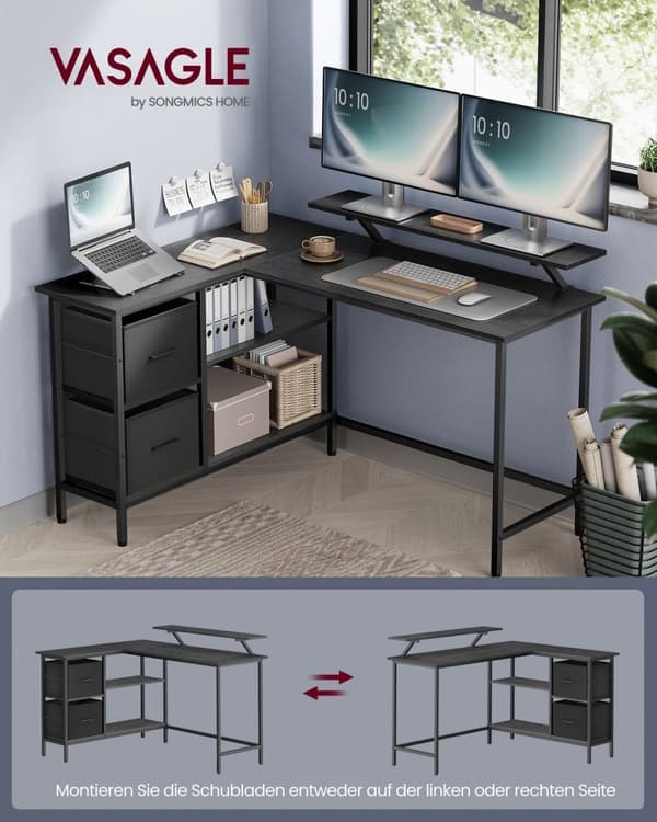 Rootz L Shape Skrivbord - Spelbord - Studiebord - Spånskiva och stål - Rymligt - 105cm x 135cm x 89,5cm