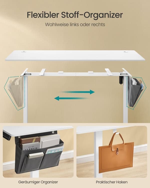 Rootz Elektrisk stående skrivebord - Højdejusterbart skrivebord - Sit Stand Skrivebord - Spånplade - Stålramme - Oxford klud - 60cm x 160cm x (72-120)