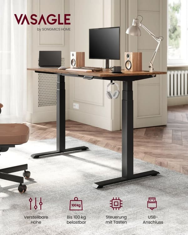 Rootz sähköinen seisomapöytä - säädettävä työpöytä - istumapöytä - teräsrunko - 68 cm x (110-180 cm) x (60-125 cm) - musta - 28,3 kg
