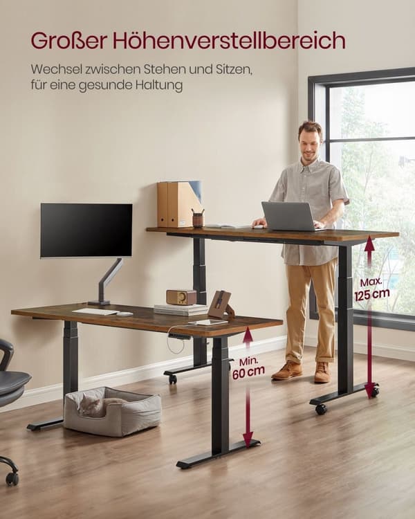 Rootz sähköinen seisomapöytä - säädettävä työpöytä - istumapöytä - teräsrunko - 68 cm x (110-180 cm) x (60-125 cm) - musta - 28,3 kg