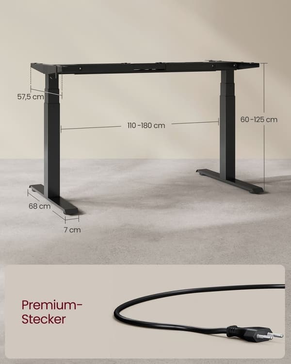 Rootz sähköinen seisomapöytä - säädettävä työpöytä - istumapöytä - teräsrunko - 68 cm x (110-180 cm) x (60-125 cm) - musta - 28,3 kg