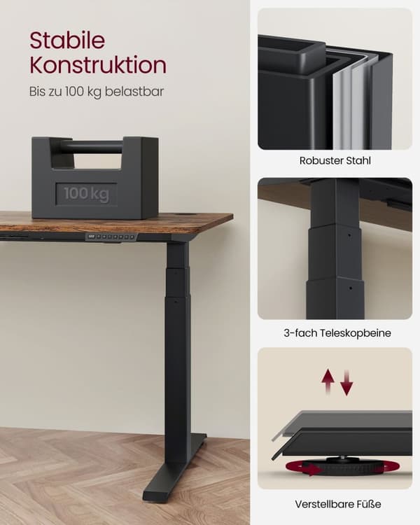 Rootz sähköinen seisomapöytä - säädettävä työpöytä - istumapöytä - teräsrunko - 68 cm x (110-180 cm) x (60-125 cm) - musta - 28,3 kg