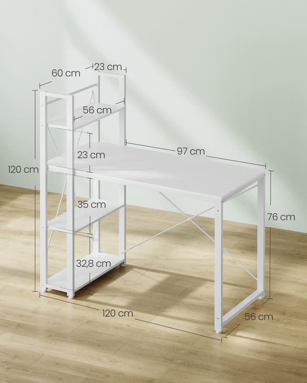 Rootz Maple White Skrivbord - Skrivbord - Study Workstation - Spånskiva stål - 56cm x 120cm x 120cm - 20kg - 50kg Max belastning