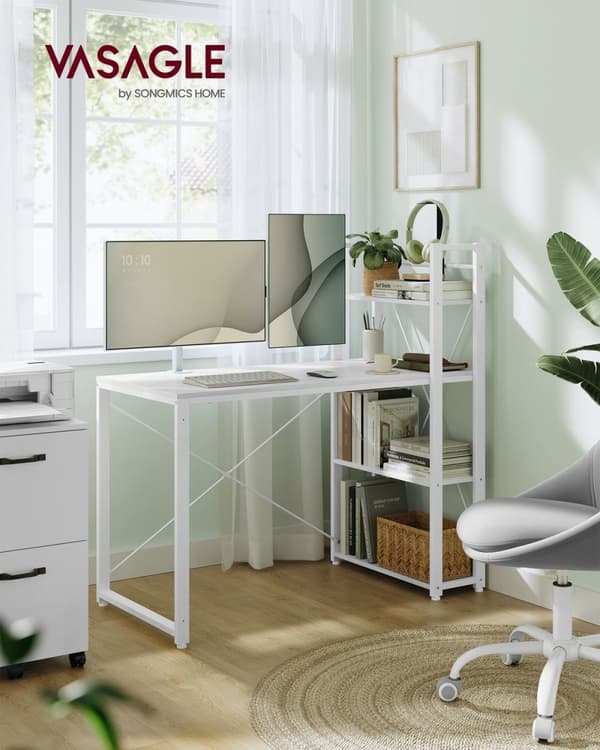 Rootz Maple White Skrivbord - Skrivbord - Study Workstation - Spånskiva stål - 56cm x 120cm x 120cm - 20kg - 50kg Max belastning