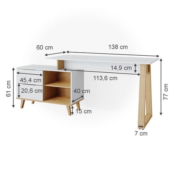 Vicco Nautica skrivbord, Vit, 138 x 60 cm med XL lådor