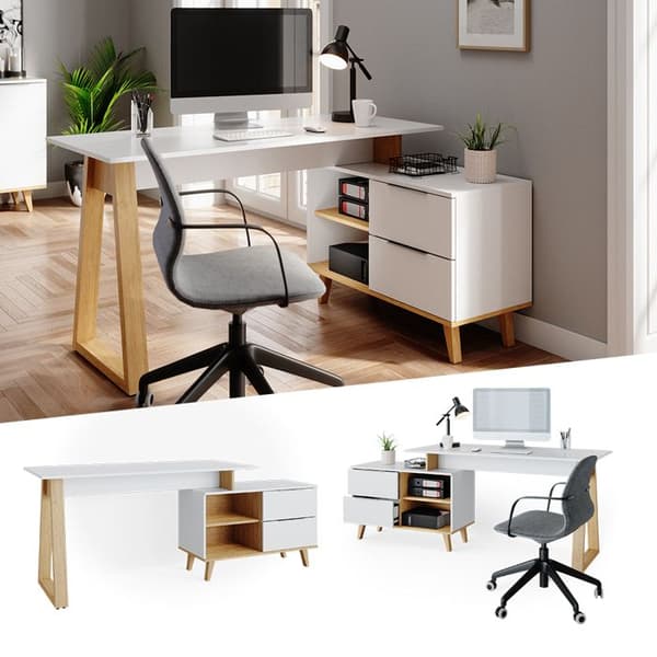 Vicco Nautica skrivbord, Vit, 138 x 60 cm med XL lådor
