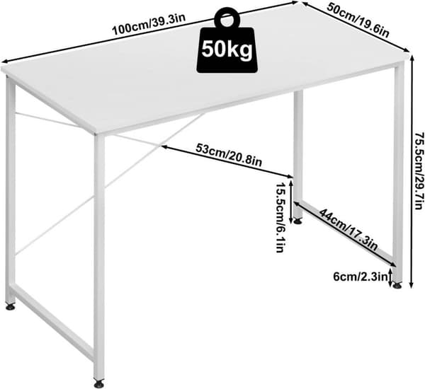 Rootz computerbord - kontorbord - studiebord - rummelig bordplade - 100 cm x 75 cm x 50 cm - E1 træmateriale - stabil struktur