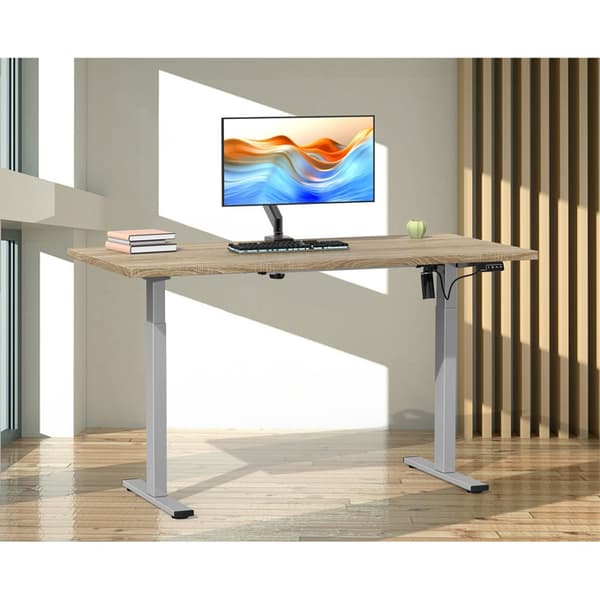 LonaE skrivbord elektrisk höj- och sänkfunktion 140x50x71-120cm ek dekor, silverfärgad.