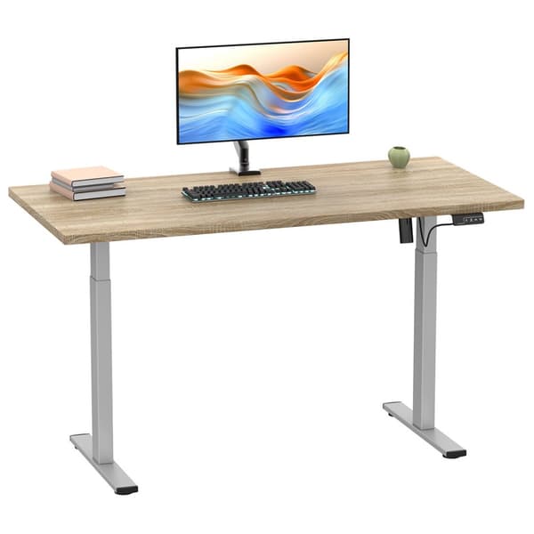 LonaE skrivbord elektrisk höj- och sänkfunktion 140x50x71-120cm ek dekor, silverfärgad.