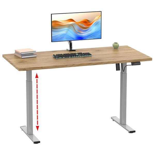 LonaE skrivebord elektrisk hæve sænke funktion 160x80x71-120cm eg dekor, sølvfarvet.