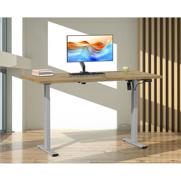 LonaE skrivebord elektrisk hæve sænke funktion 160x80x71-120cm eg dekor, sølvfarvet.