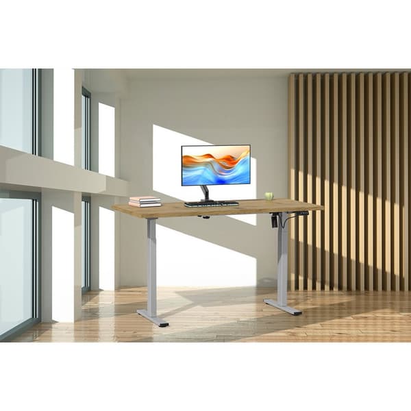 LonaE skrivebord elektrisk hæve sænke funktion 160x80x71-120cm eg dekor, sølvfarvet.