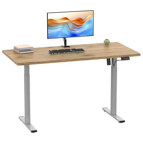 LonaE skrivebord elektrisk hæve sænke funktion 160x80x71-120cm eg dekor, sølvfarvet.