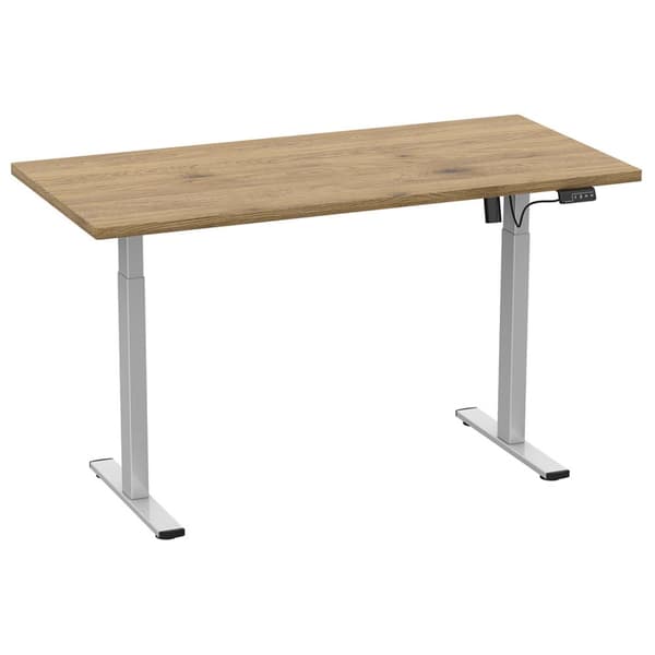 LonaE skrivebord elektrisk hæve sænke funktion 160x80x71-120cm eg dekor, sølvfarvet.
