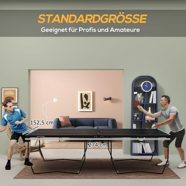 Rootz Bordtennisbord - Pingisbord - Kompakt hopfällbart - Mångsidig användning - 274cm x 152,5cm x 76cm - Black Steel MDF - Hjul - Tillbehör