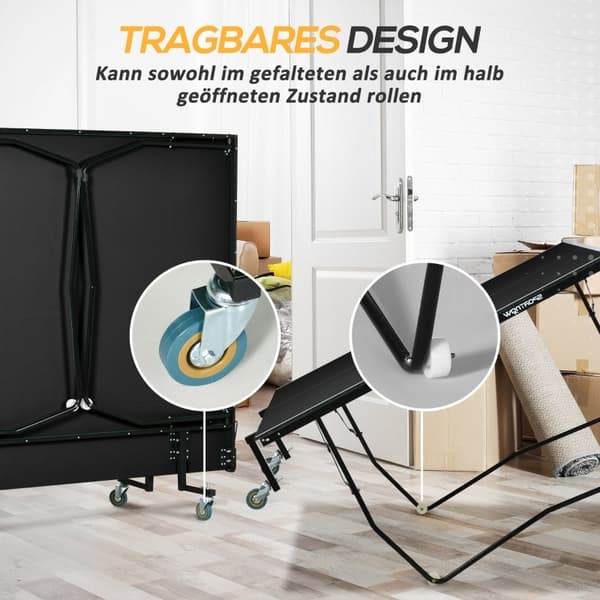 Rootz Bordtennisbord - Pingisbord - Kompakt hopfällbart - Mångsidig användning - 274cm x 152,5cm x 76cm - Black Steel MDF - Hjul - Tillbehör