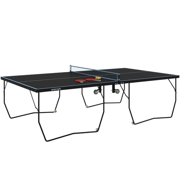 Rootz Bordtennisbord - Pingisbord - Kompakt hopfällbart - Mångsidig användning - 274cm x 152,5cm x 76cm - Black Steel MDF - Hjul - Tillbehör