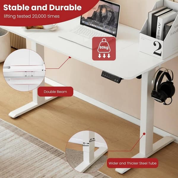 Rootz elektriskt höj- och sänkbart skrivbord - Stående skrivbord - Sitt-stående skrivbord - Hälsofördelar - 120 cm x 60 cm - T-formad stålram