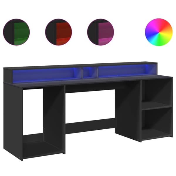 Skrivbord med LED svart 200x55x91 cm konstruerat trä