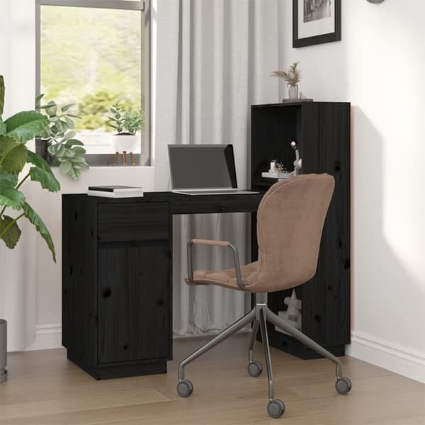 Skrivbord svart 110x53x117 cm massiv furu