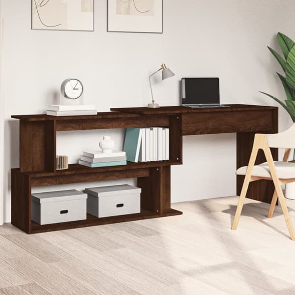 Hörnskrivbord brun ek 200x50x76 cm konstruerat trä