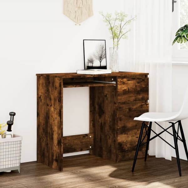Skrivbord rökfärgad ek 90x45x76 cm konstruerat trä
