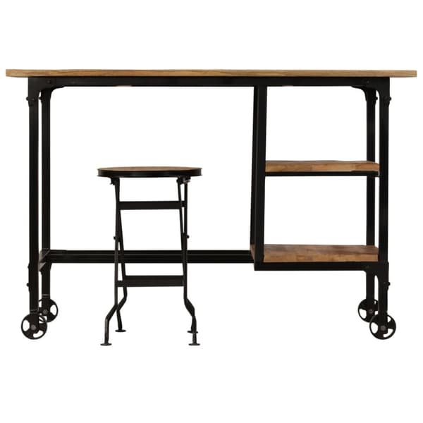 Skrivbord med hopfällbar pall massivt mangoträ 115x50x76 cm