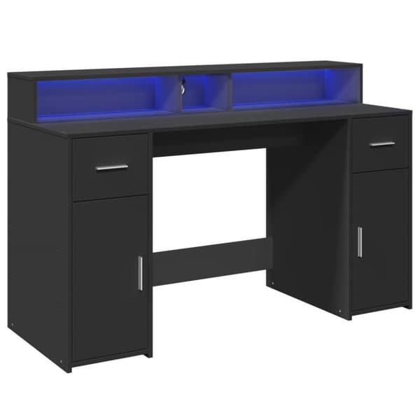 Skrivbord med LED svart 140x55x91 cm konstruerat trä