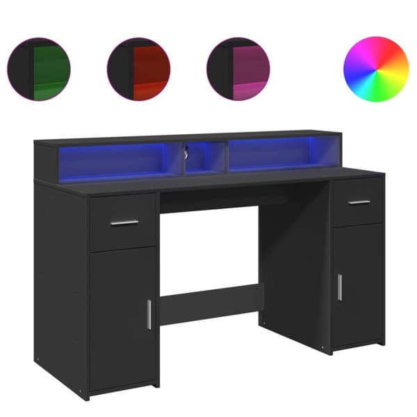 Skrivbord med LED svart 140x55x91 cm konstruerat trä