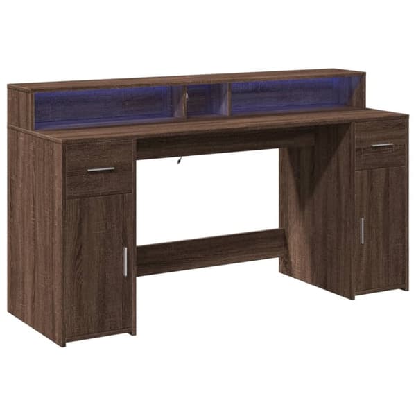 Työpöytä LED-valoilla ruskea tammi 160x55x91 cm tekninen puu