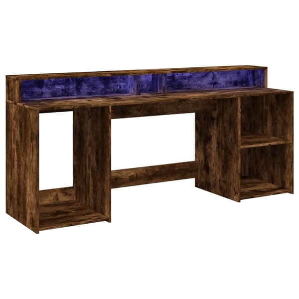 Työpöytä LED-valoilla savutammi 200x55x91 cm tekninen puu