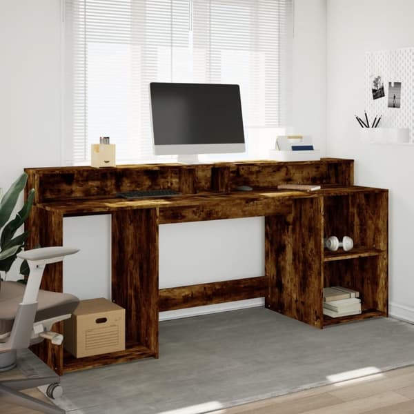 Työpöytä LED-valoilla savutammi 200x55x91 cm tekninen puu