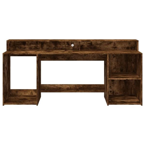 Työpöytä LED-valoilla savutammi 200x55x91 cm tekninen puu