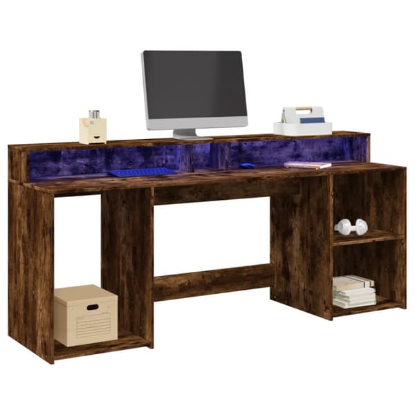 Työpöytä LED-valoilla savutammi 200x55x91 cm tekninen puu