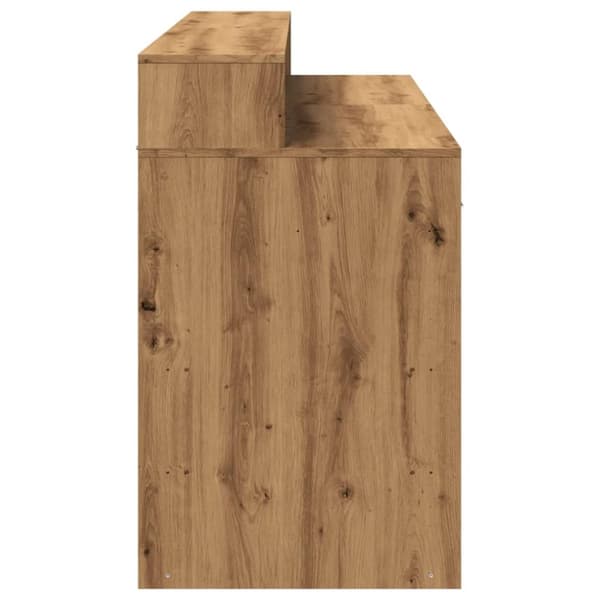 skrivebord med LED-lys 140x155x91 cm konstrueret træ gammelt eg