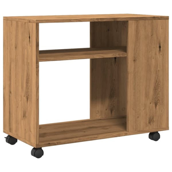 sidebord med hjul 70x35x60 cm konstrueret træ egetræsfarve