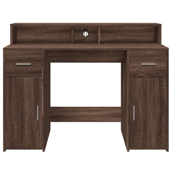 Työpöytä LED-valoilla ruskea tammi 120x55x91 cm tekninen puu