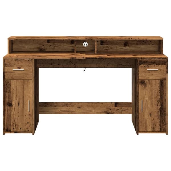 Työpöytä LED-valoilla vanha puu 160x55x91 cm tekninen puu