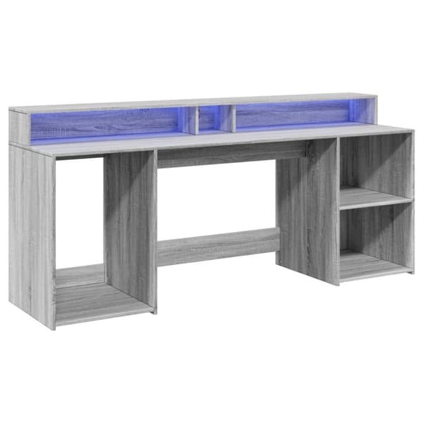 Työpöytä LED-valoilla harmaa Sonoma 200x55x91 cm tekninen puu