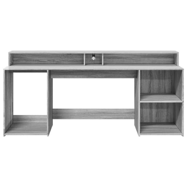 Työpöytä LED-valoilla harmaa Sonoma 200x55x91 cm tekninen puu
