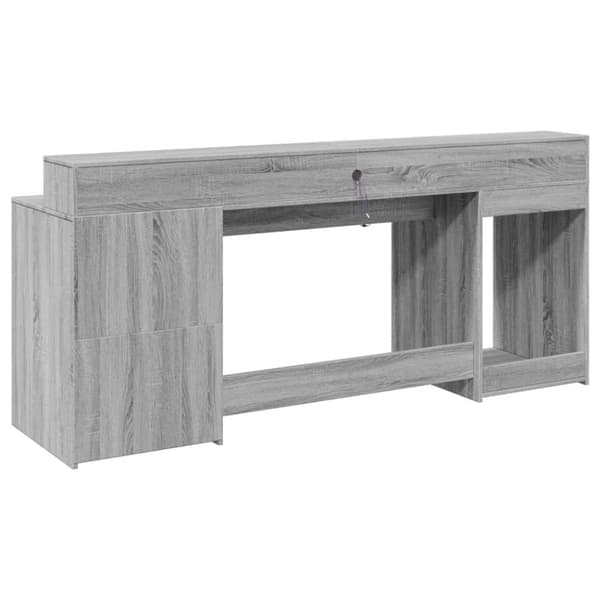 Työpöytä LED-valoilla harmaa Sonoma 200x55x91 cm tekninen puu