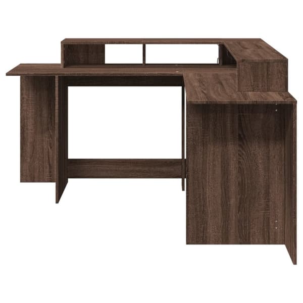 Työpöytä LED-valoilla ruskea tammi 152x152x91 cm tekninen puu