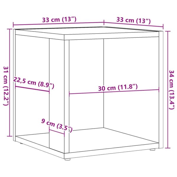 sidebord 33x33x34 cm konstrueret træ kunsteg