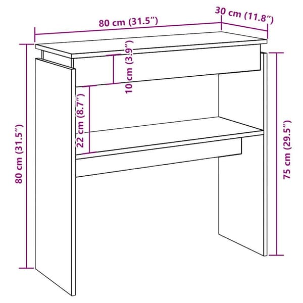 Konsolbord artisan ek 80x30x80 cm konstruerat trä