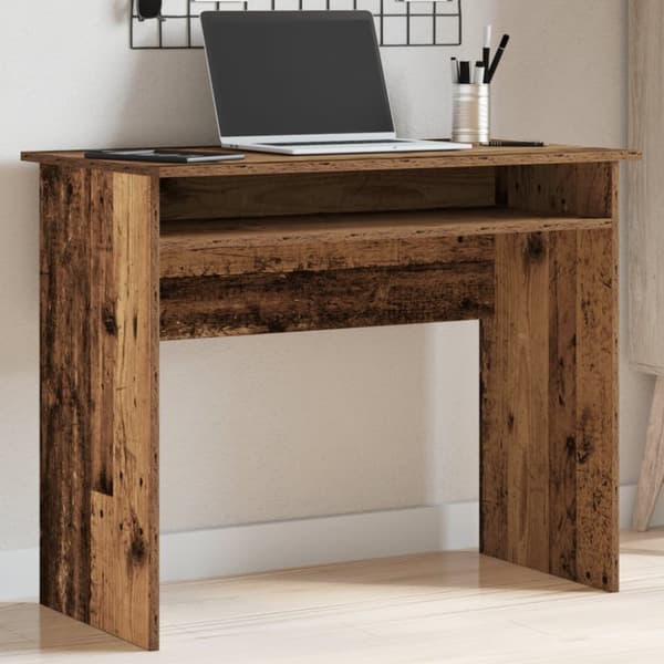 skrivebord 90x50x74 cm konstrueret træ antikt trælook