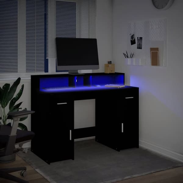 Skrivbord med LED svart 120x55x91 cm konstruerat trä