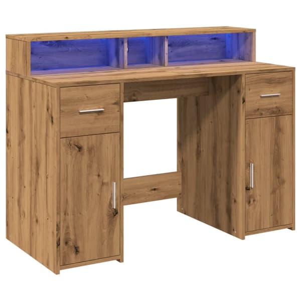 Työpöytä LED-valoilla artesaani tammi 120x55x91 cm tekninen puu
