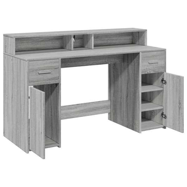 Työpöytä LED-valoilla harmaa Sonoma 140x55x91 cm tekninen puu
