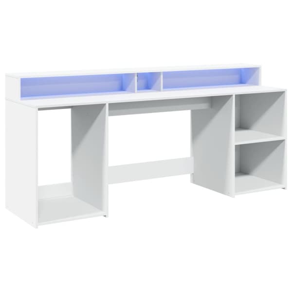 Työpöytä LED-valoilla valkoinen 200x55x91 cm tekninen puu
